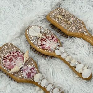 Hand-Embellished Shell Hair Brush - Pearl & Seashell Accent